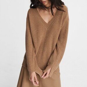 Rag & Bone • Pierce 100% Cashmere V-Neck Camel Brown Relaxed Fit Sweater • XXS